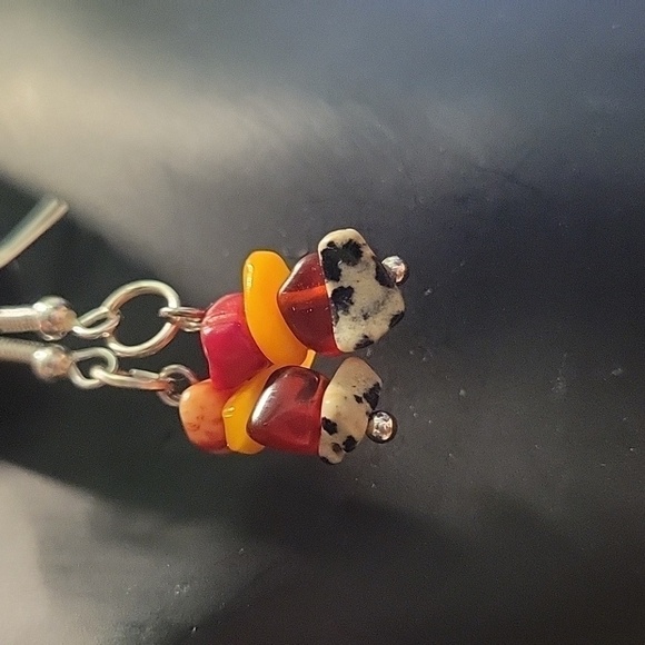 New Handmade Natural Gemstone Stack Dangle Earrings Fire Themed Gift Box Wrapped - Picture 2 of 3